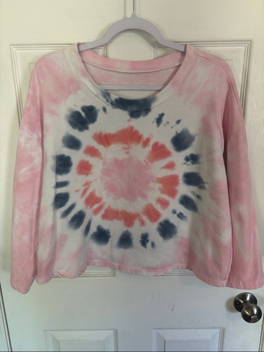 Pink & Navy Tie-Dye Cropped Sweatshirt